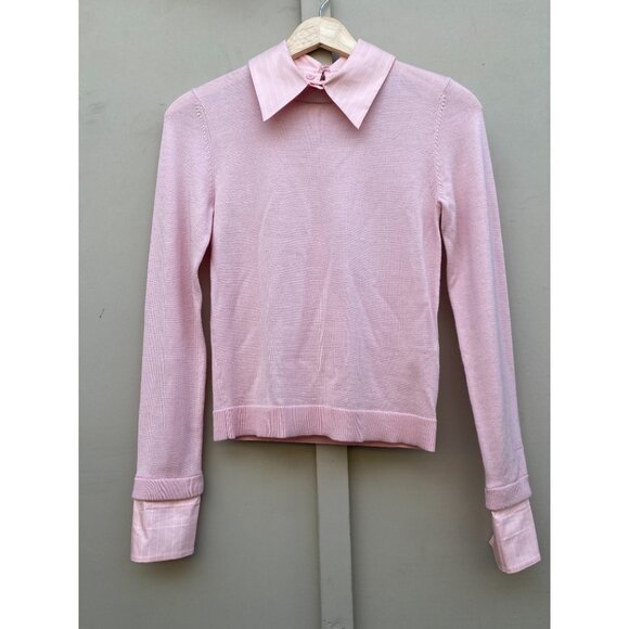 New Alice & Olivia Porla Collared Sweater Pink Wool - Picture 1 of 13